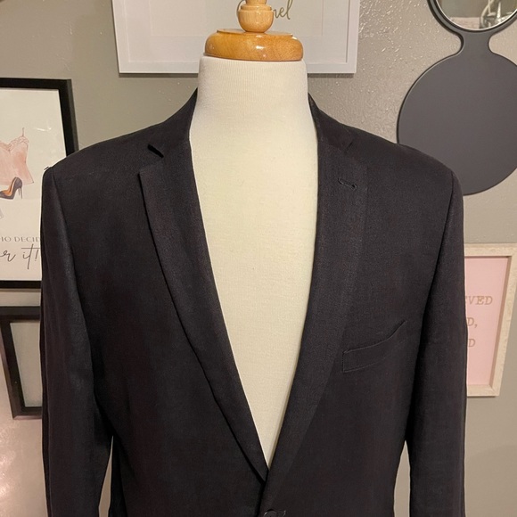 H&M Black Linen Notched Collar Blazer 44R - Picture 8 of 12